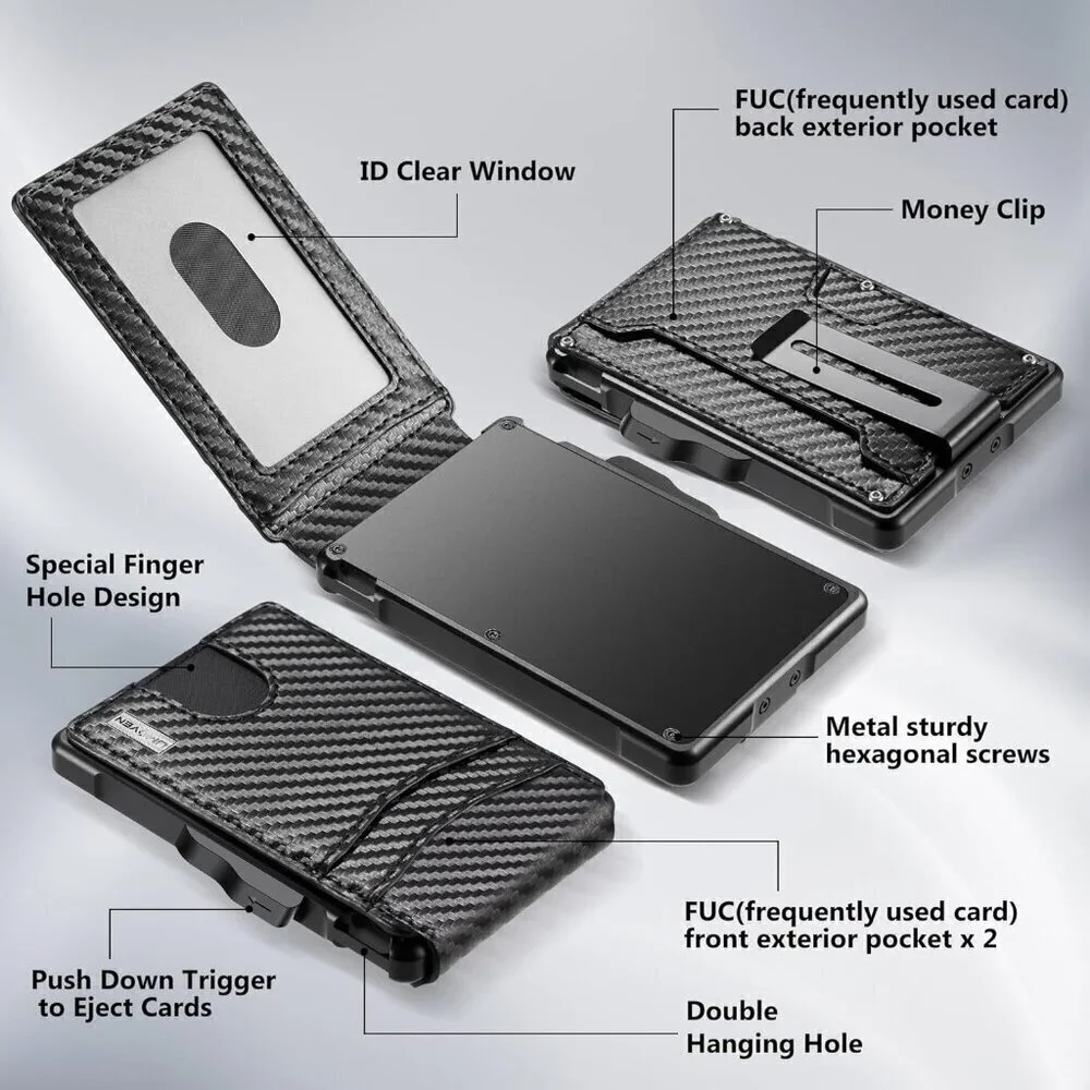 🆕Men Black with Money Clip Slim Leather Slots Credit Card Holder RFID Wa…